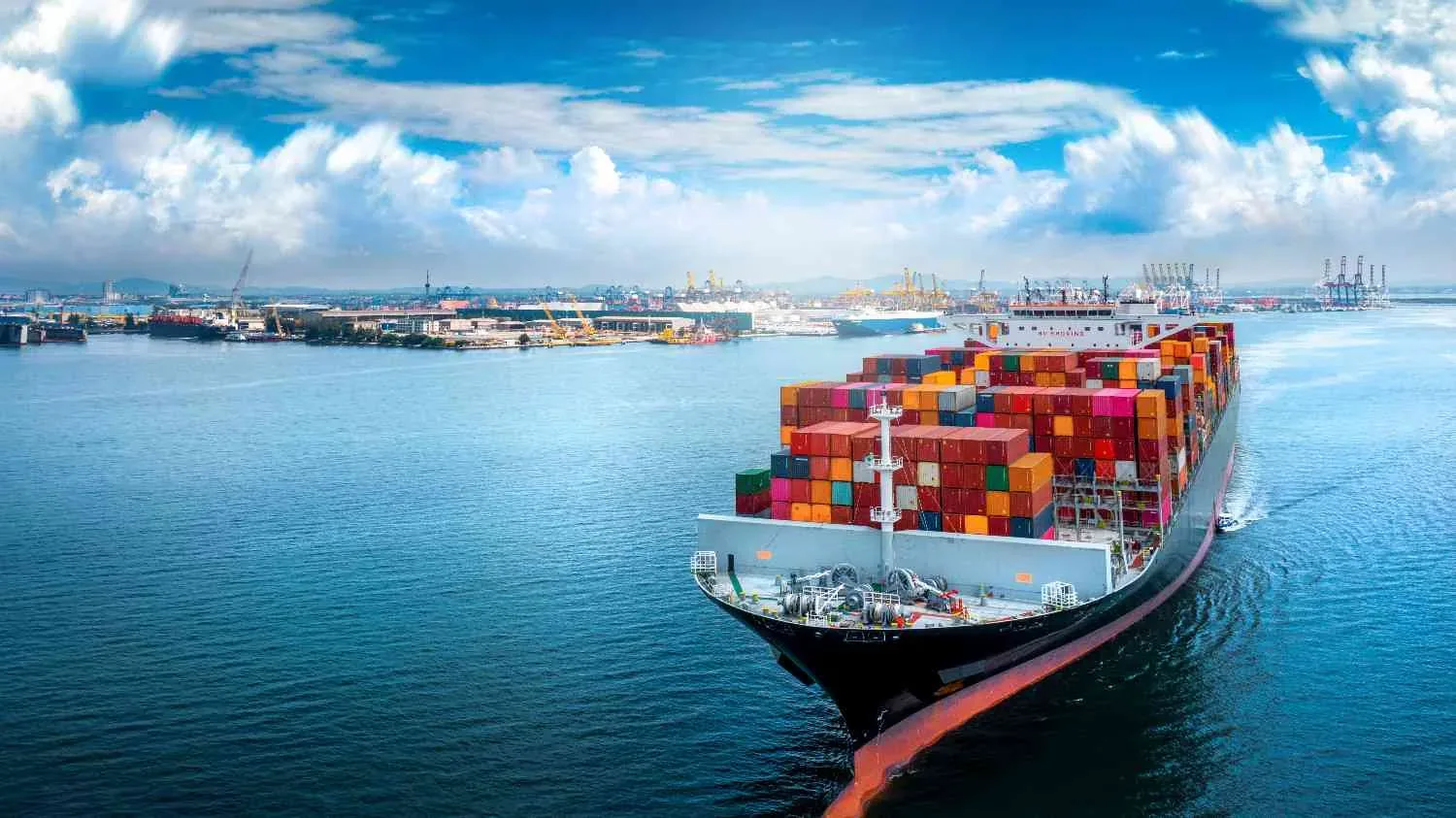 Container ship arriving at the port